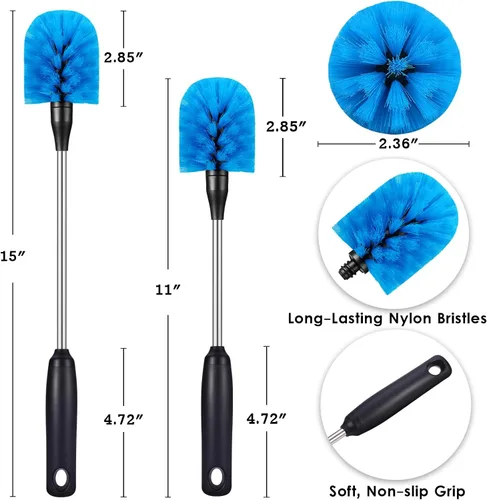 Miniatura 6 de MOSOLAN Cepillo para botellas de acero inoxidable con cabezal reemplazable, paquete de 2 cepillos de limpieza de mango largo para botellas de agua