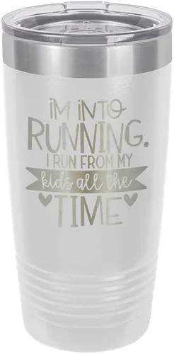 Miniatura 19 de Taza con texto en inglés "I RUN FROM MY KIDS 20oz Drink Tumbler with Straw », grabada con láser, taza de viaje con divertidas citas de Yeti Rambler