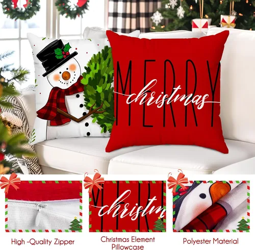 Miniatura 5 de Brightown Juego de 4 fundas de almohada rojas de Navidad de 18 x 18 pulgadas, decoración de Navidad, decoración de vacaciones de invierno, funda