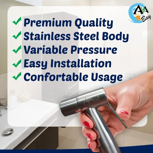 Miniatura 7 de Cabezal rociador de acero inoxidable con agarre térmico - Pulverizador de bidet con acabado cromado cepillado - Shattaf para pañales de tela