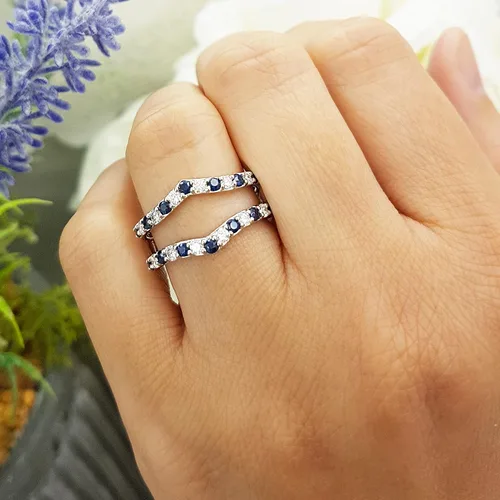 Miniatura 2 de Dazzlingrock Collection Round Gemstone & White Diamond Enhancer Guard Wedding Band for Women in 10K Solid White Gold