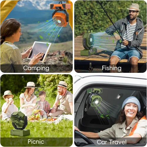 Miniatura 8 de Ventilador de camping portátil de 20000mAh, ventilador recargable alimentado por batería con control remoto y oscilación, pantalla LED, luz
