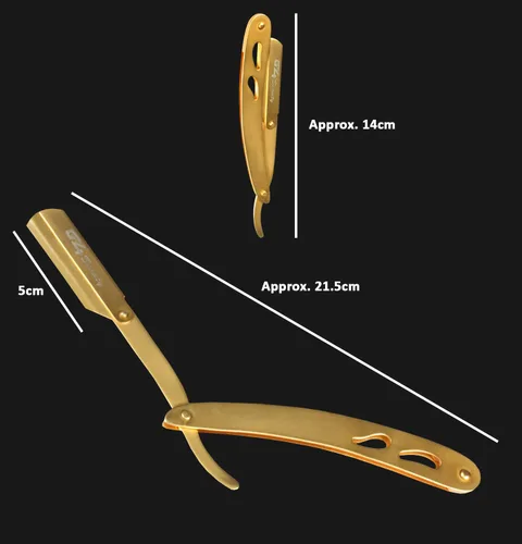 Miniatura 3 de G4 Maquinilla de afeitar profesional de borde recto para hombres con 100 cuchillas derby reemplazables para barbero Dorado