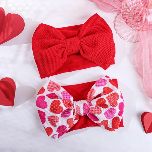 Miniatura 4 de YanJie Lazos de San Valentín – Diademas de nailon rojo hechas a mano para recién nacidos para niñas, niños pequeños y bebés Juego rojo de 6