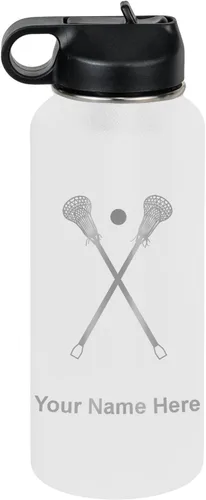 Miniatura 33 de LaserGram Botella de agua personalizada, palitos de lacrosse, acero inoxidable de doble pared aislada al vacío con popote superior, regalo grabado