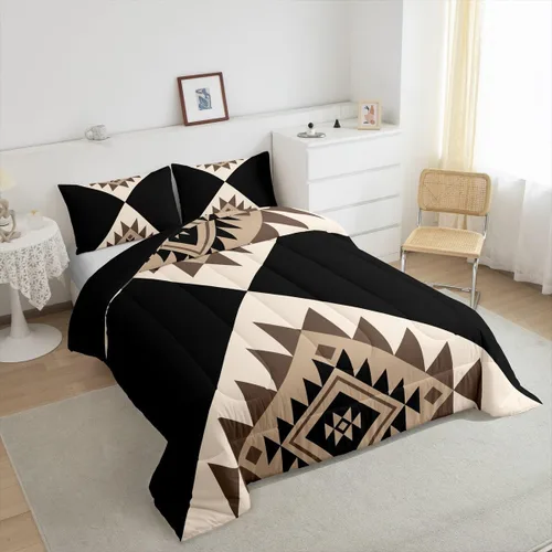 Miniatura 4 de Erosebridal Juegos de Ropa de Cama Individual Abstractos Negro Beige para Adultos Mujeres Hombres Juego de Edredón Moderno Boho Occidental Azteca