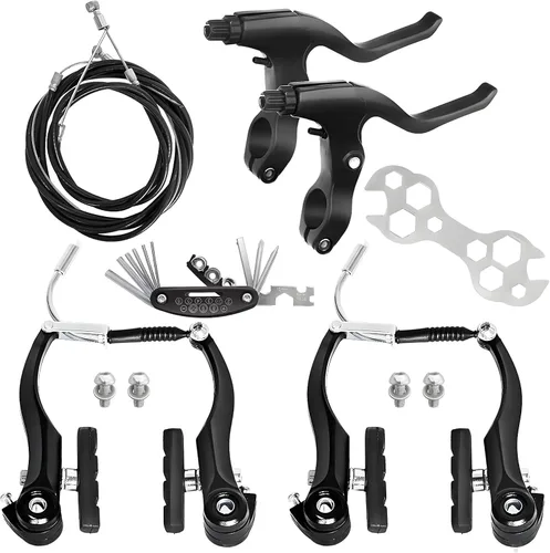 Juego de frenos de bicicleta tipo V delanteros y traseros para bicicleta, palanca de freno MTB, kit de cables interiores y exteriores con llaves