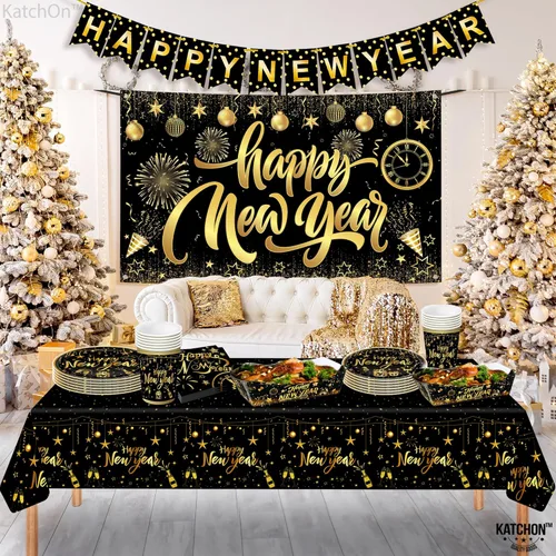 Miniatura 6 de KatchOn, Juego enorme de decoraciones de mesa de Año Nuevo, paquete de 117 Suministros de fiesta de Feliz Año Nuevo 2026 Cartel de Feliz Año