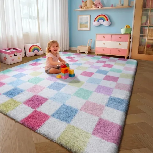 Miniatura 36 de KICMOR - Tapete a cuadros afelpado, peludo, mullido, color beige y blanco crema, pequeño, de 2 x 3 pies, para dormitorio, sala, junto a la cama