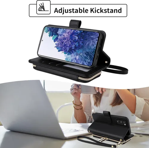 Miniatura 3 de Funda de Cartera para Samsung Galaxy S20 FE 5G de 6.5 Pulgadas con Correa para Muñeca, Billetera con Cremallera y más de 9 Ranuras para Tarjetas
