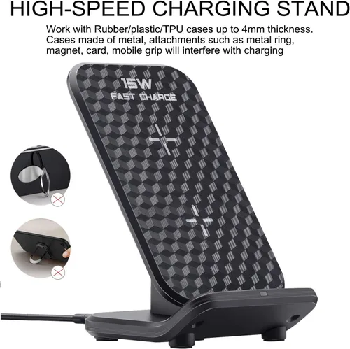 Miniatura 6 de LUXSWAY Estación de carga inalámbrica, cargador de teléfono inductivo de 15 W, soporte de carga inalámbrico rápido con certificación Qi compatible