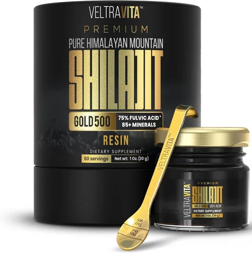 Resina Shilajit del Himalaya 100% pura oro 500 orgánico | 75% de ácido fúlvico de alta potencia, ácido húmico y más de 85 oligominerales | Energía