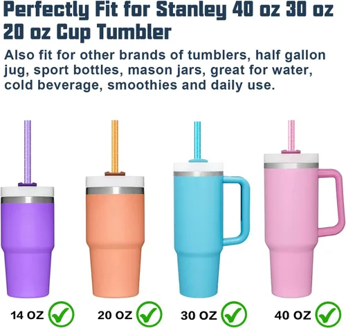 Miniatura 3 de Paquete de 10 popotes de repuesto para vaso Stanley de 40 oz y 30 oz, color brillante. Popotes reutilizables aptos para lavavajillas con cepillo