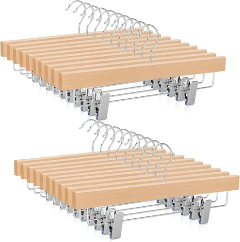Miniatura 14 de TOPIA HANGER CT07P - Paquete de 10 perchas de madera natural de cedro rojo americano para pantalones de pantalones con clips ajustables antiarrugas