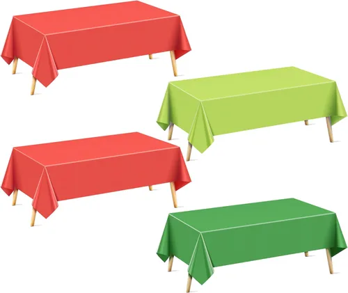 Miniatura 32 de Mantel rectangular de la serie azul y verde, 4 piezas, 54 x 72 pulgadas, color sólido, impermeable y a prueba de derrames, mantel de plástico