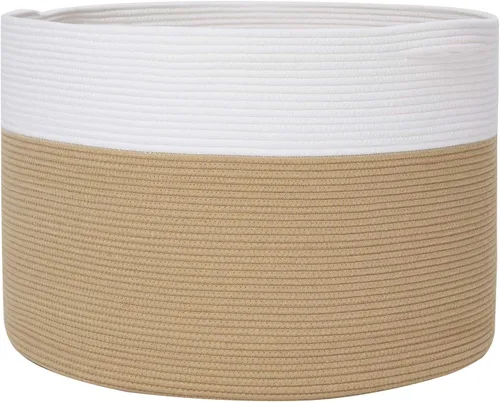 Miniatura 12 de Cesta grande de cuerda de algodón de tamaño máximo de 24 x 24 x 17 pulgadas, cesta de almacenamiento extragrande, cesta de lavandería tejida, Gris