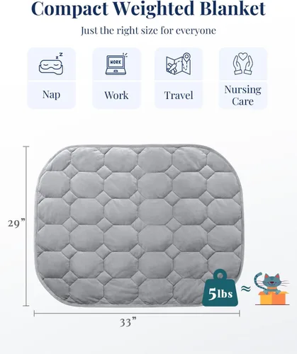 Miniatura 3 de Kivik Manta con peso para viajes, 5 libras, manta de regazo con peso de 29 x 33 pulgadas, cobertura de cuerpo completo y ligera, almohadilla de Gris