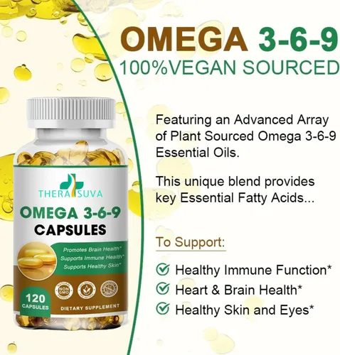 Miniatura 2 de Omega 3-6-9 de alta potencia, suplemento natural 100% de origen vegano para la salud del corazón, el cerebro y la movilidad, suministro de 2 meses