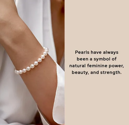 Miniatura 2 de The Pearl Source Pulsera de perlas blancas de agua dulce para mujer, pulsera de perlas cultivadas con cierre chapado en oro de 14 quilates