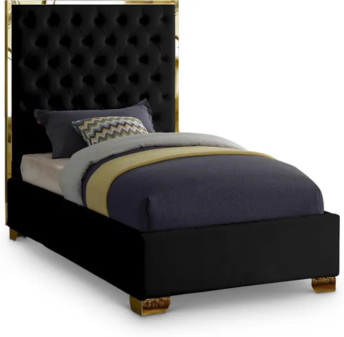 Miniatura 11 de Meridian Furniture Colección Lana Modern Cama tapizada de terciopelo contemporáneo con acolchado profundo detallado y patas doradas, tamaño Verde