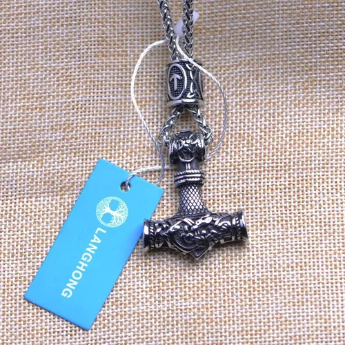 Miniatura 5 de LANGHONG Collar de martillo de Thor vikingo nórdico collar Mjolnir para hombre joyería de talismán