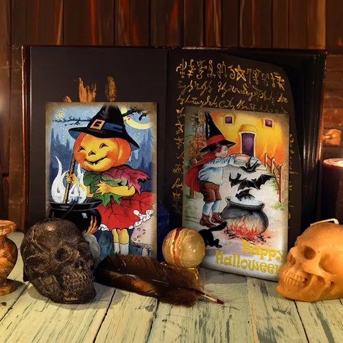 Miniatura 6 de Nuanchu - 80 postales vintage de Halloween, 4 x 6 pulgadas, tarjetas retro de Halloween, calabazas y gatos terroríficos, tarjetas de vacaciones