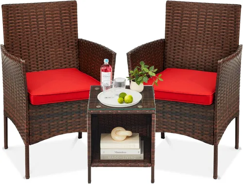Miniatura 26 de Best Choice Products Juego de 3 piezas de mimbre para conversación al aire libre, muebles de patio que ahorran espacio para jardín con mesa