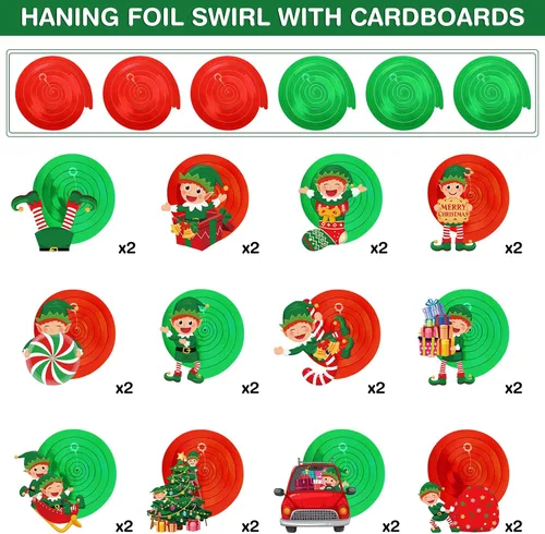 Miniatura 3 de Zomiboo 53 remolinos colgantes de Navidad, dulces de Navidad, pan de jengibre, camión, cardenales rojos, adornos de decoración de techo para árbol