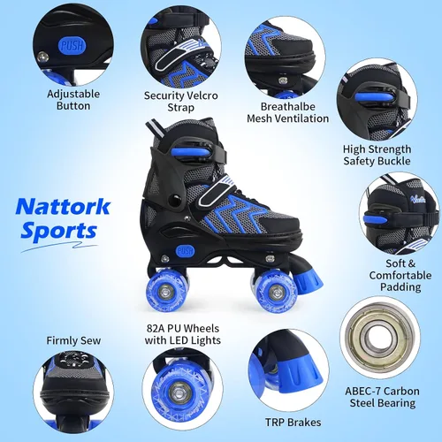 Miniatura 2 de Nattork Patines de ruedas para niños y niñas, patines ajustables de 4 tamaños con ruedas iluminadas para adolescentes, principiantes, deportes al
