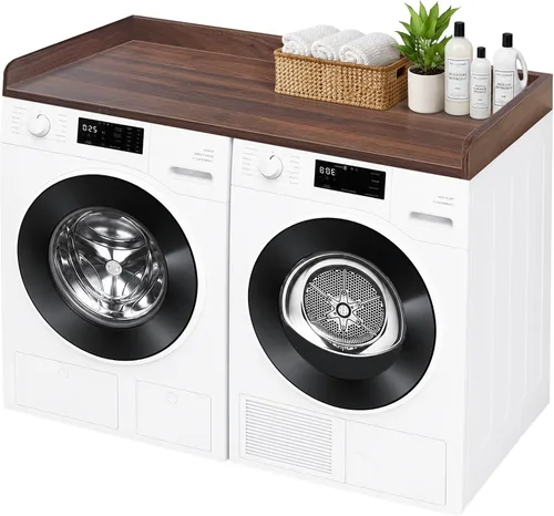 Miniatura 8 de Royxen Encimera de lavandería de madera maciza, encimera para todas las lavadora y secadora de carga frontal, espacio adicional para lavandería