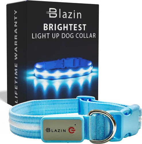 Miniatura 10 de Blazin - Collares luminosos para perros, collar led original para perros con 1,000 pies de visibilidad, recargable mediante USB e impermeable