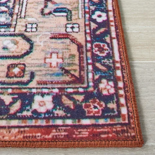Miniatura 3 de SAFAVIEH Alfombra lavable Tucson Collection - 2 pies 6 pulgadas x 4 pies, beige y azul, antideslizante y fácil de limpiar, ideal para sala de estar
