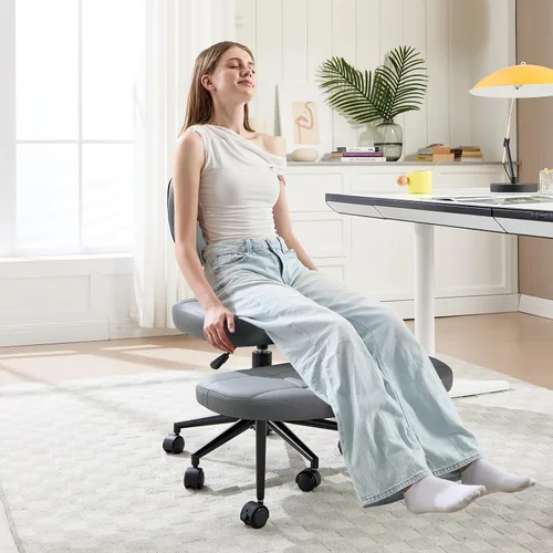 Miniatura 7 de Silla de oficina sin brazos cruzados para sentarse con patas cruzadas, silla de escritorio ergonómica de alta resistencia de 300 libras para TDAH