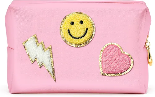 Miniatura 9 de LieToi Preppy Patch - Bolsa pequeña de cosméticos para artículos de tocador, de piel sintética, impermeable, portátil, bolsa organizadora de viaje