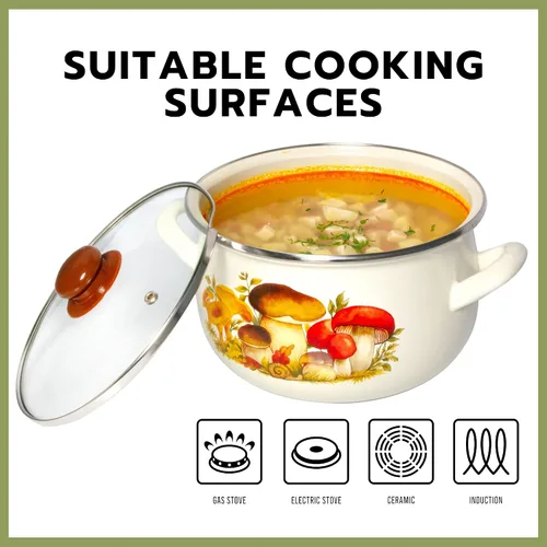 Miniatura 5 de STP GOODS Olla de aluminio esmaltado para setas y vientre, cazuela profunda con tapa de vidrio, utensilios de cocina, olla para sopa