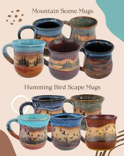 Miniatura 7 de Taza de café de cerámica hecha a mano – Always Azul Mountain Scene taza de café de 14 oz – Taza apta para horno, lavavajillas y microondas