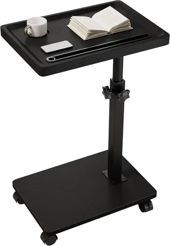 IBUYKE Mesa auxiliar en forma de C ajustable en altura, mesa giratoria de 360° con ruedas, mesa auxiliar para espacios pequeños, sala de estar,