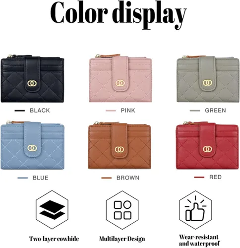 Miniatura 4 de Cartera pequeña para mujer, de cuero, plegable, con bloqueo RFID, tarjetero compacto para tarjetas de crédito, cartera, Negro -, Billetera Billetera
