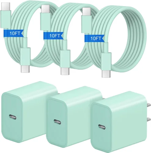 Miniatura 18 de Cargador de carga rápida para iPhone 17, 16, 15, paquete de 3+3 cargadores de pared USB C de 20 W con cable de carga rápida de 6 pies compatible