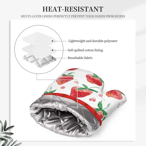 Miniatura 6 de Manoplas de horno de fresa, juegos de soportes para ollas de fresa, almohadillas calientes resistentes a la cocina con guantes de barbacoa