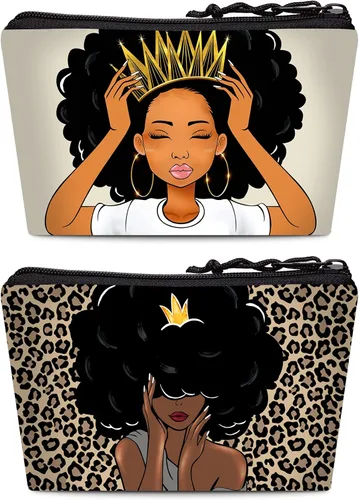 Bolsa de maquillaje Melanin para mujer, bolsa de cosméticos impresa portátil, bolsa de aseo de viaje, bolsa organizadora de maquillaje para mujeres,