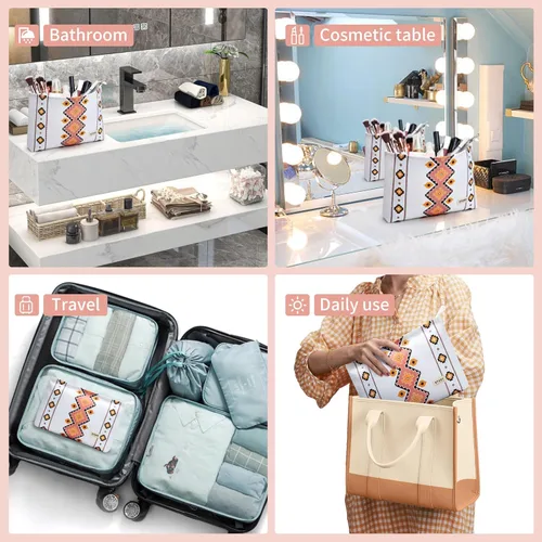 Miniatura 6 de WLLWOO - 2 bolsas de maquillaje de pana con cara sonriente, bolsa de cosméticos con cremallera interior impermeable, estuche para lápices, monedero