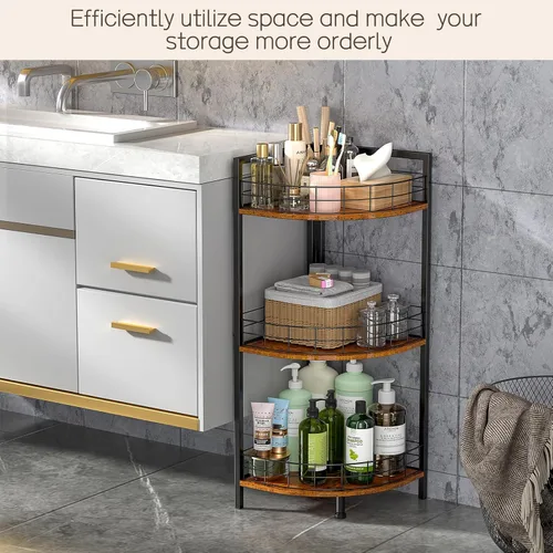 Miniatura 4 de DAOUTIME Estante de pie para baño, soporte de esquina de 3 niveles, estantes independientes, soporte de esquina curvado triangular para espacio Negro