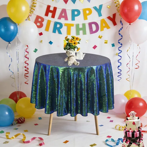Miniatura 24 de DUOBAO Mantel Redondo Amarillo de 60 Pulgadas Mantel de Mesa con Lentejuelas Decoración de Cumpleaños Manteles con Lentejuelas Manteles de Mesa