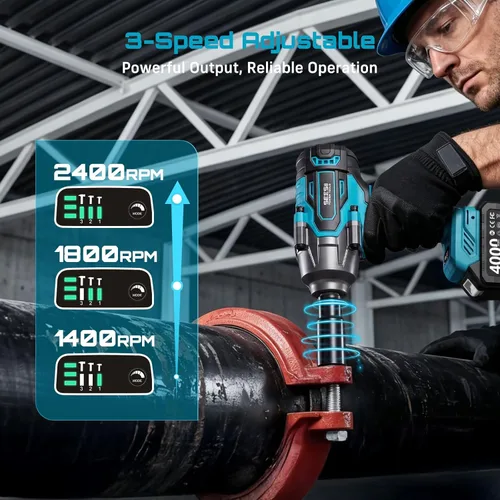 Miniatura 5 de Seesii Llave de impacto inalámbrica de 1000N.m (738ft-lbs) de alto par, pistola de impacto sin escobillas de 1/2" con dos baterías de 4.0Ah
