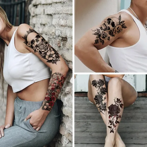 Miniatura 4 de Tatuajes temporales para hombres y mujeres adultos, 77 hojas de calcomanías de tatuaje falsas, lágrimas de serpiente, relojes, planetas