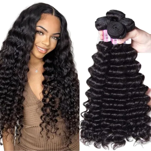 Miniatura 7 de UNICE 3 paquetes de cabello humano ondulado profundo, 12, 12, 14 pulgadas, sin procesar, cabello virgen brasileño sin procesar, extensiones
