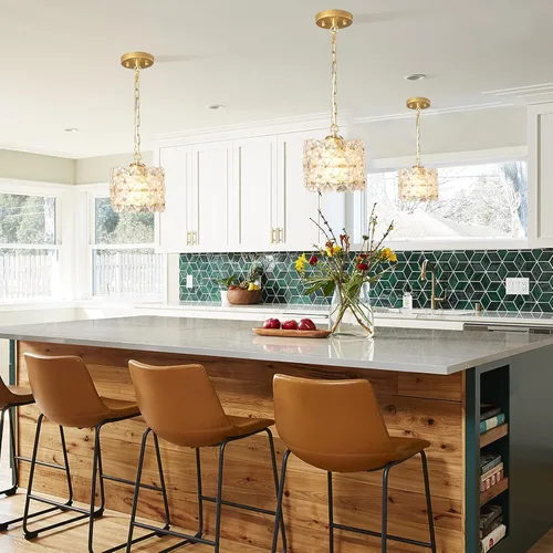 Miniatura 4 de Lámpara colgante de cristal, lámpara de techo colgante ajustable dorada moderna para isla de cocina, comedor, sala de estar, dormitorio