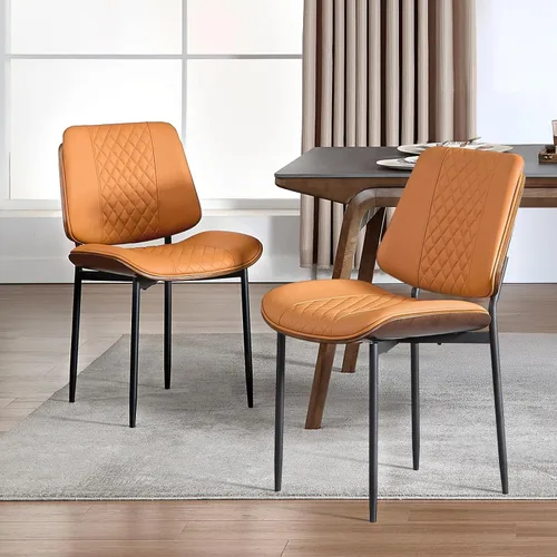 Miniatura 18 de BV - Juego de 2 sillas de comedor, sillas de cocina sin brazos de piel sintética en estilo moderno de nogal, silla auxiliar de madera curvada