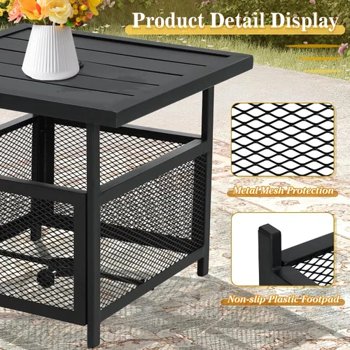Miniatura 5 de Crownland Mesa auxiliar cuadrada para patio al aire libre con agujero para sombrilla de 1.57 pulgadas para jardín, piscina, patio trasero